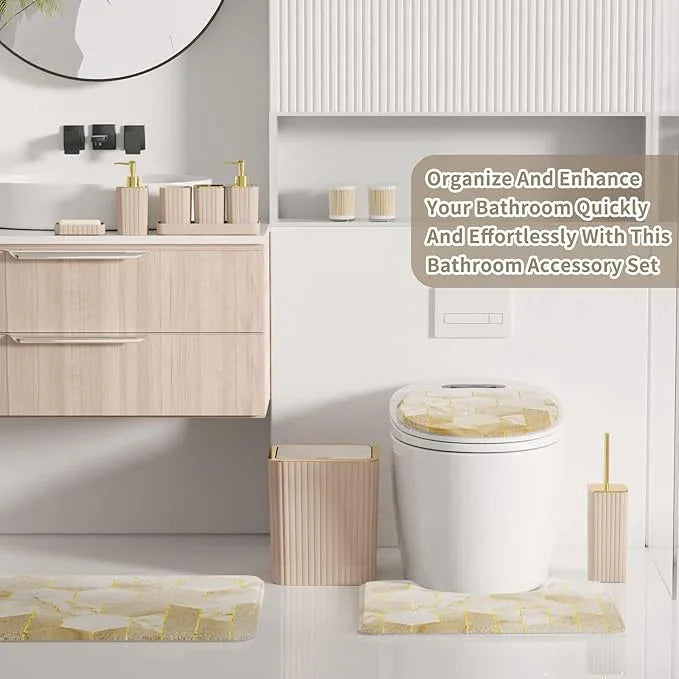 XLHOMO Bathroom Set - 26PC Bathroom Set with Shower Curtain and Rugs, Bathroom Accessory Set, Beige Bathroom Accessories Set, Trash Can & Soap Dispenser - ModernBath