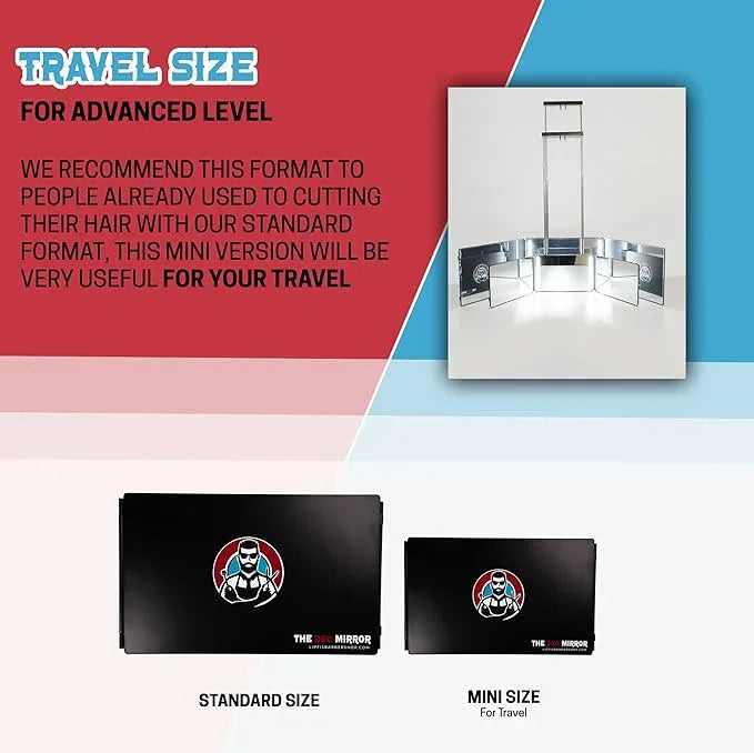 The 360 Mirror - 3 Way Mirror for Self Hair Cutting - Adjutable Trifold Barber Mirro to Cut Your Own Hair - Tri Fold Self Haircut System - Three Sided Mirro for Haircuts (Black - Mini LED version) - ModernBath