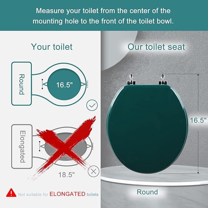 Dark Green Round Toilet Seat Natural Wood Toilet Seat with Zinc Alloy Hinges, Easy to Install also Easy to Clean, Scratch Resistant Toilet Seat by Angol Shiold (Round, Dark Green) - ModernBath