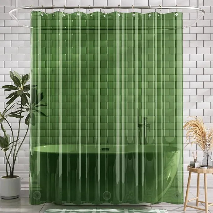 AmazerBath Shower Curtain Liner, 72x72 Transparent Pine Green Shower Liner, Lightweight Plastic Shower Curtain Liners, Waterproof Shower Liner for Bathroom with 3 Magnets and 12 Grommet Holes - ModernBath