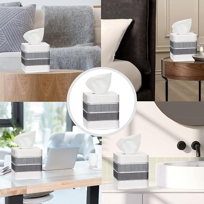 Zahari Home 2pc Modern Line Stylish Bath Accessories Set Waste Basket & Square Tissue Box Cover Classic Contemporary Decorative Beautiful Designs Gray Bathroom Decor Set for Home Modern Bath Set - ModernBath