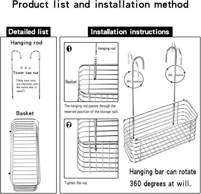 YQh hanging shower rack, bathroom storage rack, shampoo bracket, the back hook can be rotated, and can be hung on the faucet or Claw foot bathtubcross bar, 304 stainless steel rust proof and durable - ModernBath