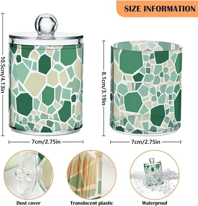 Tatenale Qtip Holder Bathroom Set Q tip Cotton Ball Swab Pad Dispenser Container Organizer Plastic Jars with Lids Storage 2Pack Monochromatic Terrazzo Green - ModernBath
