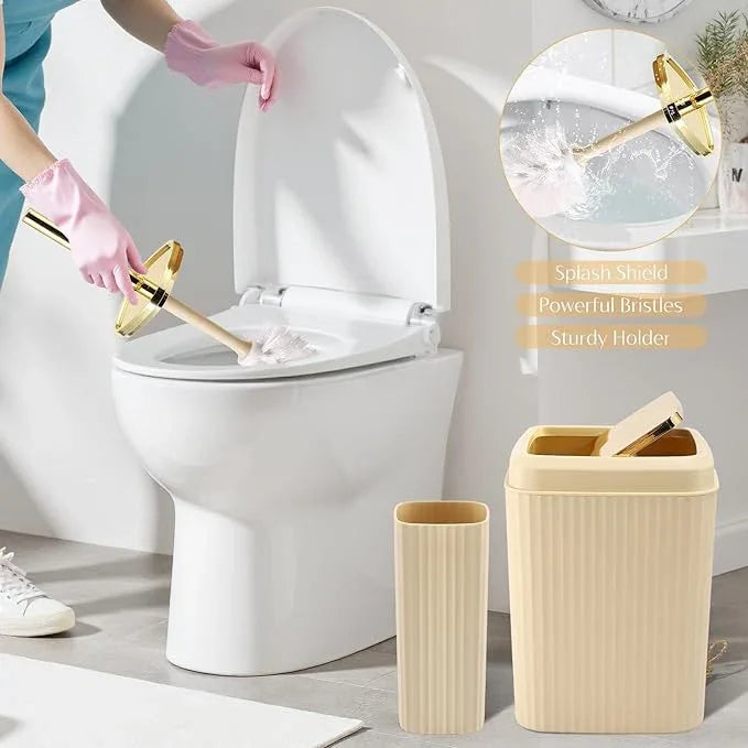 WSBArt 17PCS Bathroom Accessory Set Bathroom Set Beige Bathroom Accessories,Toilet Brush, Trash Can, Qtip Holder Dispenser& 3PCS Soap Dispenser - ModernBath