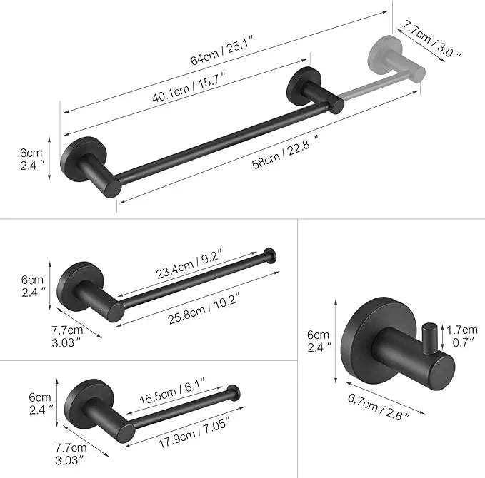 BESy 4 Piece Bathroom Accessories Set Hardware Set (Adjustable Double Towel Bar, Hand Towel Holder, Toilet Paper Holder, Towel Hook) Bath Fixtures Set Wall Mounted SUS304 Stainless Steel Matte Black - ModernBath