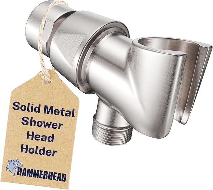 HammerHead Showers® Solid Metal Handheld Shower Head Holder - Brushed Nickel - Adjustable Shower Wand Holder with Universal Wall Hook Bracket and Brass Pivot Ball - Hand Held Shower Head Holder - ModernBath