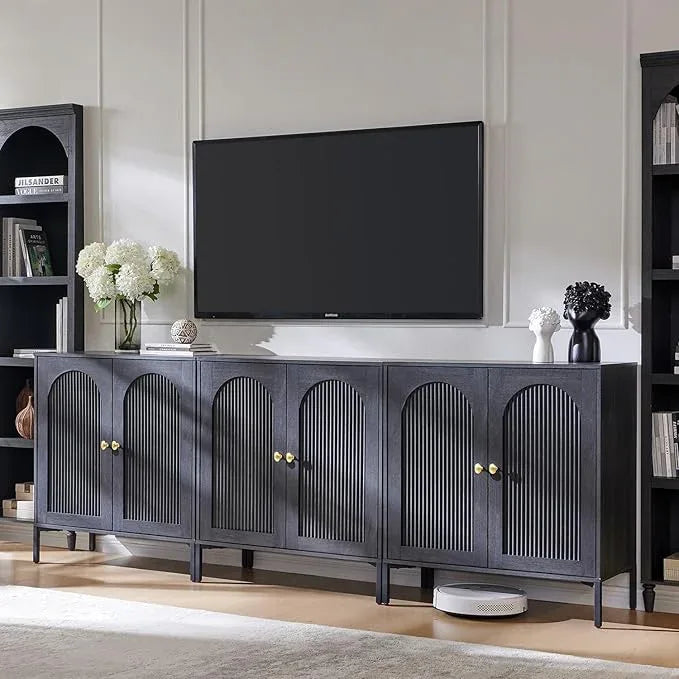 Bathroom Cabinet with Storage, 92.63" W Fluted Arched Free Standing Floor Cabinet w/Adjustable Shelves, Modern Sideboard Cabinet for Bathroom, Kitchen, Living Room, Entryway, Dark Grey - ModernBath