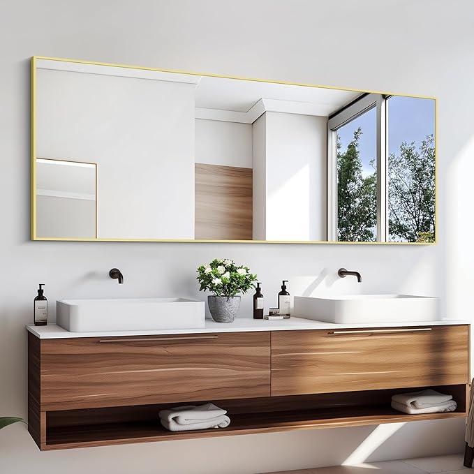 KOCUUY Large Gold Bathroom Mirror, 60"x24" Rectangle Bathroom Mirror for Wall, HD Tempered Glass, Anti-Rust Frame, Modern Design for Bathroom, Bedroom, Living Room, Entryway - ModernBath