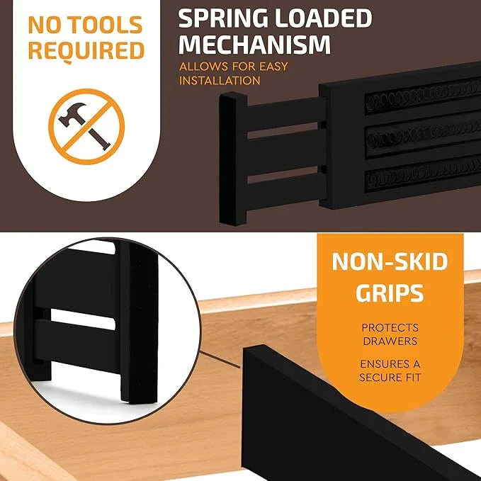 6 Pack Drawer Dividers 6 Inch High, 11”-17" Adjustable Bamboo Organizers Large Expandable Drawer Separators for Cloths, Dresser, Bedroom, Bathroom, Baby Drawer, Office & Kitchen Utensils (Black) - ModernBath