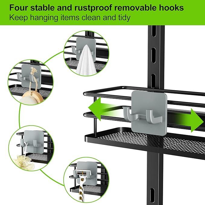 Orimade Adjustable Hanging Over the Shower Door Caddy with Hooks, Bathroom Organizer Shelf Storage Rack,No Drilling Rustproof Basket for Inside Shower, Matt Black 3 Tier - ModernBath