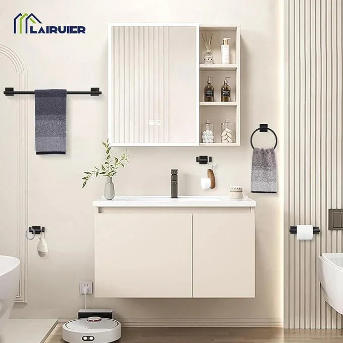 Matte Black Bathroom Hardware Set, 5-Piece Bath Towel Bar Set with 23.6” Towel Bar, Towel Ring, Toilet Paper Holder, Two Hooks, SUS304 Towel Racks for Bathroom Wall Mounted - ModernBath