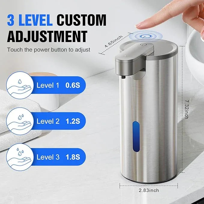 Automatic Soap Dispenser Touchless, Stainless Steel 11.5 oz 3 Levels Adjustable Hand Soap Dispenser with Rechargeable Sensor Pump for Kitchen & Bathroom Liquid Soap - ModernBath