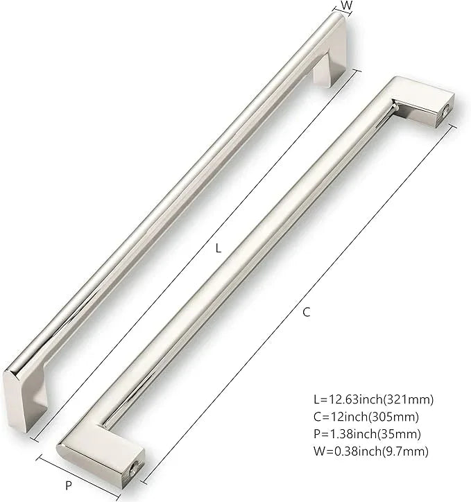 khtumeware 12 Inch Hole Center 2 Pack Polished Nickel Cabinet Pulls Heavy Duty Solid Kitchen Drawer Handle, Hardware for Bathroom, Drawer, Cabinet, Door Cabinet - ModernBath