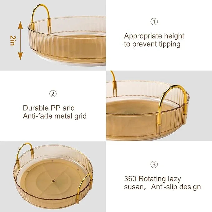 YCIA&DONE 360 Rotating Makeup Organizer and Storage for Vanity Countertop 3 Tiers, High Capacity Cosmetic Skincare Perfume Organizers for Dresser Bathroom Lazy Susan (Amber Gold) - ModernBath