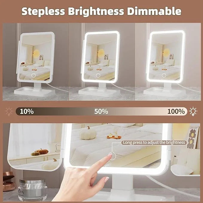 YGGPOQO Lighted Makeup Mirror with 75 LEDs, Rechargeable Vanity Mirror with 1X/2X/3X/10X Magnification, 3 Color Modes & Touch Dimming, Portable Folding Mirror for Travel Desk, Gifts for Women & Girls - ModernBath