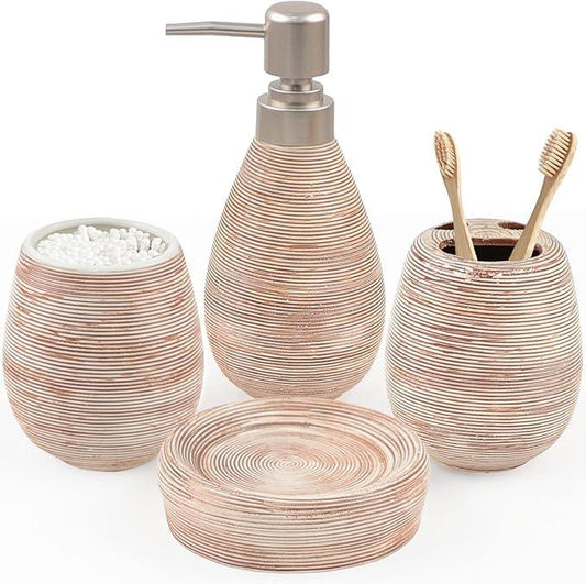 CERBIOR Bathroom Accessories Set,4 Pcs Ceramic Bathroom Decor Accessory,Includes Toothbrush Holder, Toothbrush Cup, Soap Dish for Decorative Countertop and Housewarming Gift(Brown 4pcs) - ModernBath