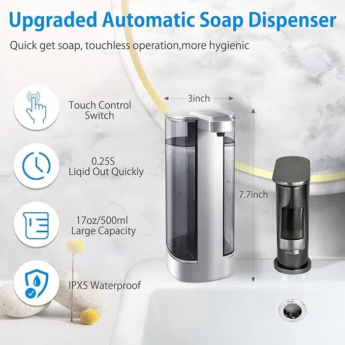 Automatic Liquid Soap Dispenser, Rechargeable, Touchless, 17oz/500ml with 4 Adjustable Soap Levels, Wall Mount & Waterproof, Liquid Hand/Dish Soap Dispenser for Bathroom Kitchen - ModernBath