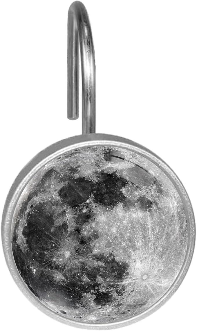 Black Moon Shower Curtain Hooks Set of 12 Rustproof Metal Shower Hooks for Curtains Rods Shower Curtain Rings for Bathroom Living Room Bedroom Decor - ModernBath