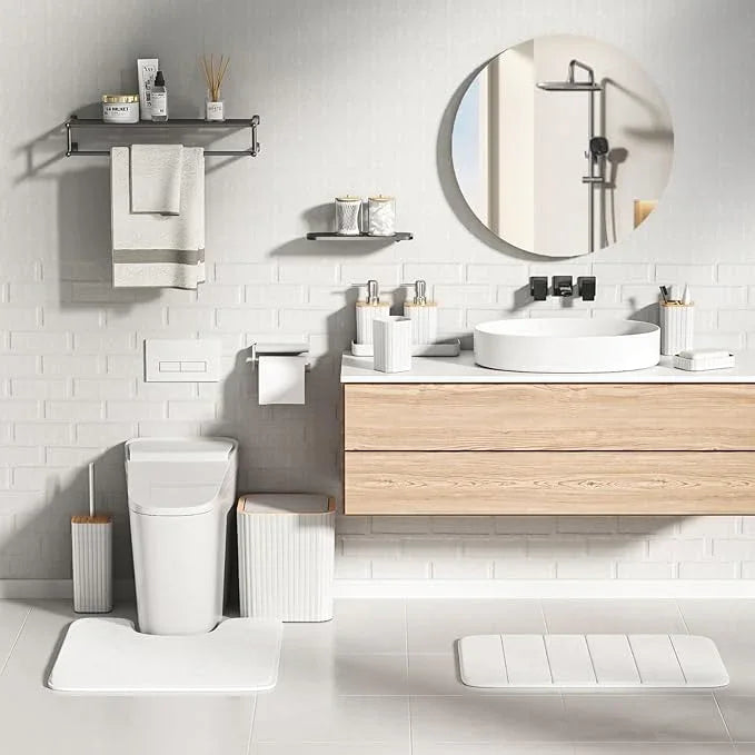 XLHOMO Bathroom Set - 25PC White Bathroom Set with Shower Curtain and Rugs, Bathroom Accessories Set, White Shower Curtain Set with Bathroom Trash Can - ModernBath