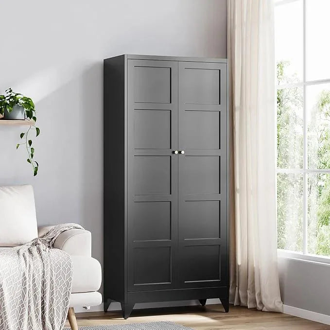 Yizosh Metal Storage Cabinet with 2 Doors and 4 Adjustable Shelves - 71" Black Kitchen Pantry Storage Cabinet,4-Tier Tall Steel Cabinet Locker for Living Room,Dining Room,Kitchen - ModernBath