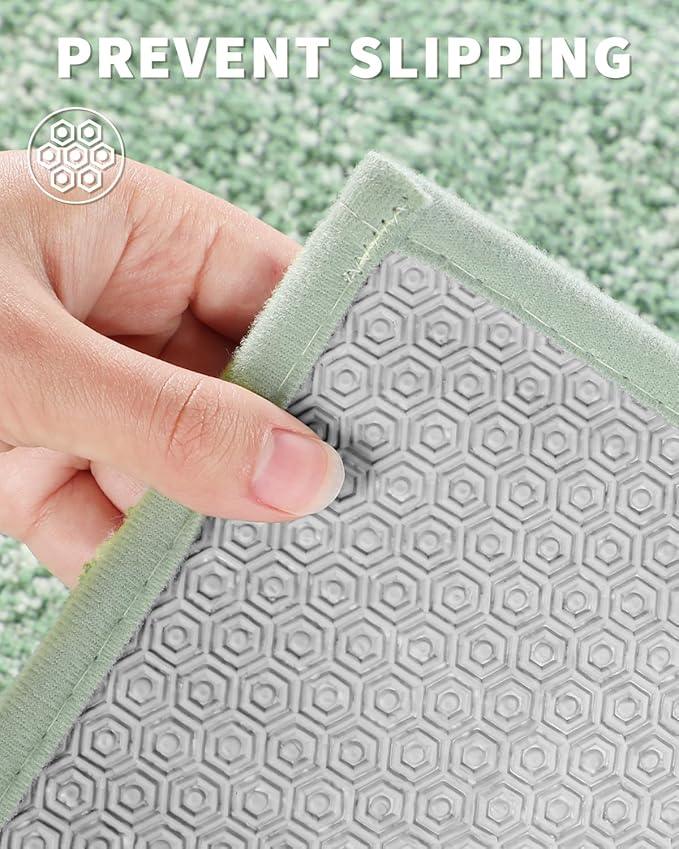 Yimobra Bathroom Runner Rug Non Slip Washable, Soft Absorbent Microfiber Long Bath Mat, Dual-Tone Decor Rug with Rubber Backing for Floor,Tub and Hallway,70x24,Home Essentials,Green and White - ModernBath