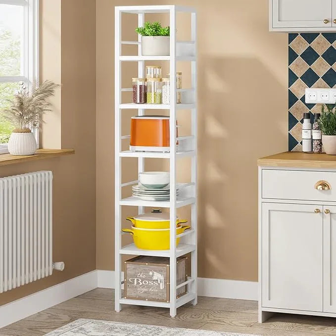 Tribesigns 6-Tier Corner Shelf, 75 Inch Tall Narrow Bookshelf Storage Rack, Etagere Shelves Display Stand for Small Spaces, Rustic Open Bookcase Square Shelf Tower for Living Room Bathroom - ModernBath