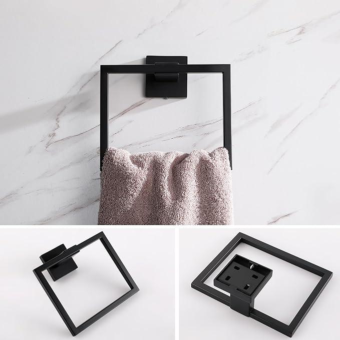 LANC Hand Towel Holder for Bathroom Wall Mount Matte Black Square Hand Towel Rings for Bathroom Hardware Accessories Kitchen Toilet SUS 304 Stainless Steel Shower Towel Hanger Racks, A8896MB - ModernBath
