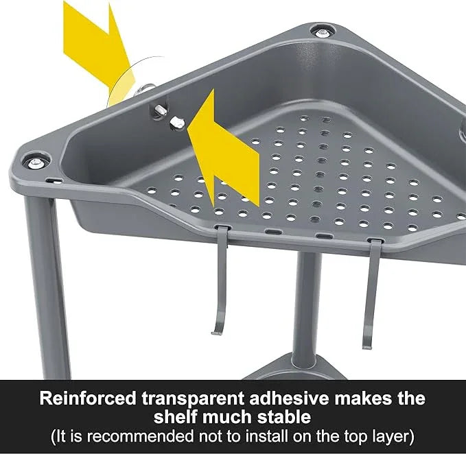 Orimade Rustproof 2 Tier Floor Standing Corner Shower Caddy Organizer, Plastic Metal Splicing Floor Corner Shelf Rack Stands for Bathroom, Grey - ModernBath