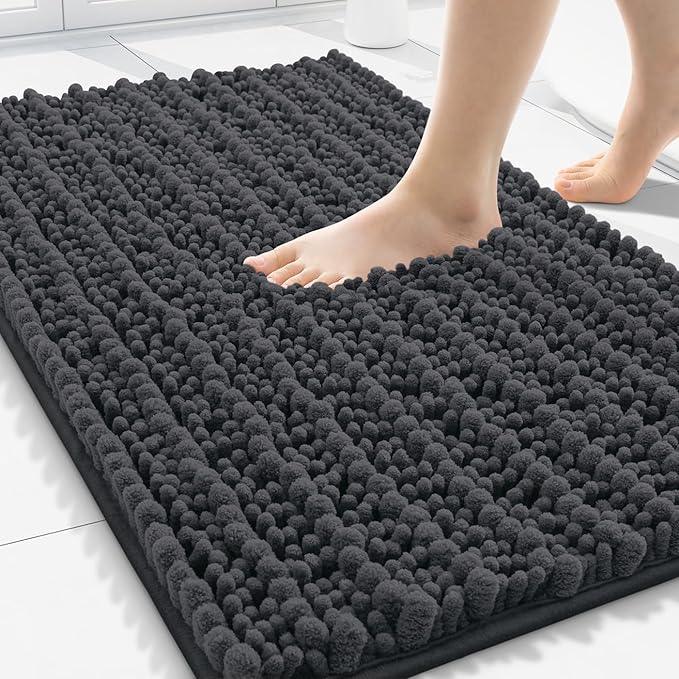 Smiry Bathroom Rugs Mat 30x20, Extra Soft Absorbent Chenille Bath Rugs, Non Slip Rubber Backing Machine Washable Quick Dry Bath Mats for Bathroom Floor, Tub, Shower, Home Decor Accessories, Dark Grey - ModernBath