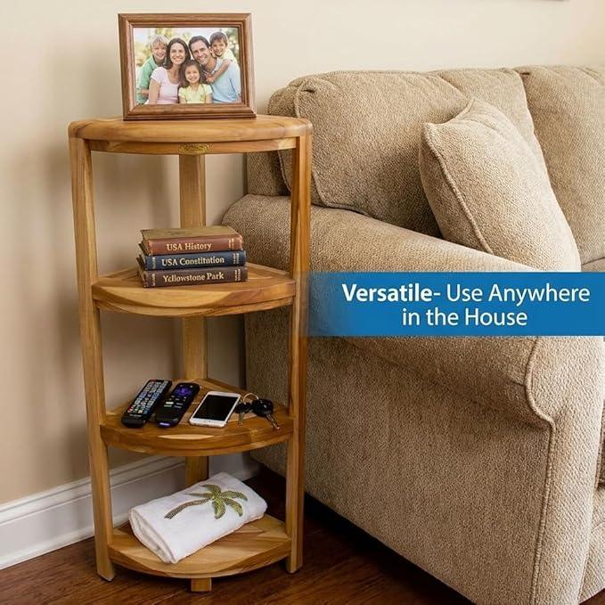 EcoDecors Corner Snazzy Corner Four Tier Natural Color Shelf Waterproof Teak Wood Shower Bench Stool Seat Chair For Inside Shower Provides Safety, Storage, and Organization For Bathroom Accessories - ModernBath