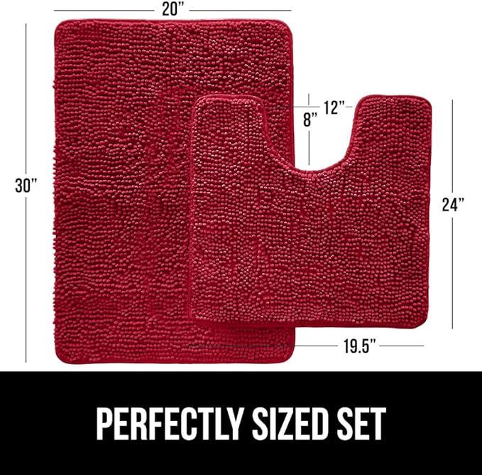 GORILLA GRIP Bathroom Rug Sets, Soft Chenille 2 Piece Area Rugs Set, Toilet Base Mat and 30x20 Carpet, Absorbent Microfiber Washable Mats Dry Quickly, Home Décor and Bath Room Accessories, Red - ModernBath