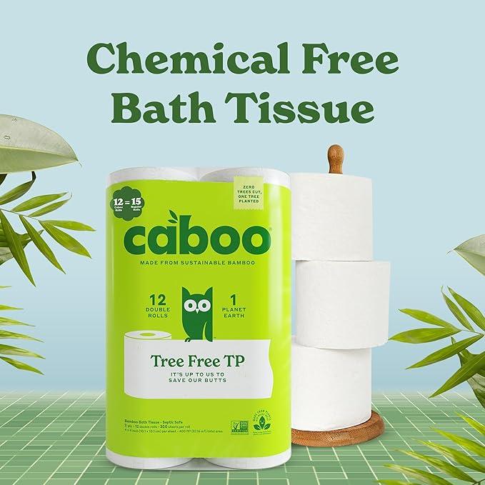Caboo Tree Free Toilet Paper, Tree Free, Septic, Chemical Free Bath Tissue - 2 Ply Sheets, 300 Sheets Per Roll, 12 Double Rolls - ModernBath