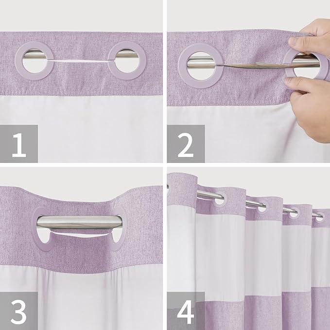 eachope Long No Hooks Needed Linen Textured Shower Curtain with Snap-in Fabric Liner Set,Hotel Luxury Decor Shower Curtains for Bathroom,Waterproof & Washable,71Wx80H,Lavender - ModernBath