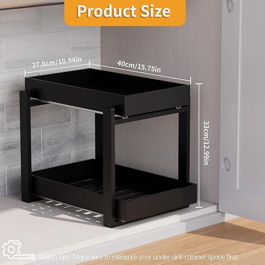 Bamboo Wood Under Sink Organizer 1 Pack, Pull Out Cabinet Organizer 2 Tier Under Sink Organizers and Storage with Sliding Drawer Sturdy Easy Assembly for Kitchen Bathroom Undersink (Black, 1 Pack) - ModernBath