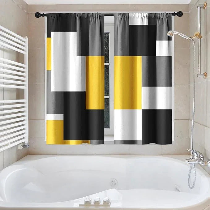 Culudea Geometric Yellow White Shower Curtain Set, Black and Gray Modern Bathroom Window Waterproof Shower Curtain Set for Bathroom Decor - ModernBath