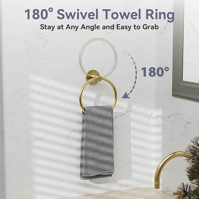Gold Bathroom Accessories 5 Piece, 24 Inch Bath Hardware, Wall Mounted Brushed Gold Towel Rack, Durable SUS304 Stainless Steel Towel Bar Set - ModernBath