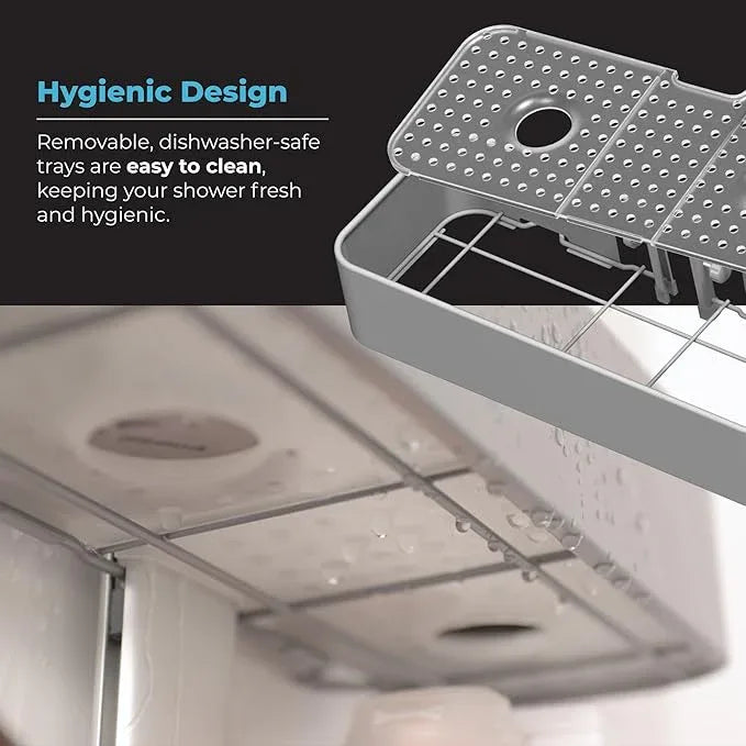 ShowerSMART Rust Resistant Hygienic Shower Caddy – Hanging Bathroom Organizer with Adjustable Shelves, Easy Clean Trays & Magnetic Hooks for DIY Remodels & Shower Niches - Graphite - ModernBath