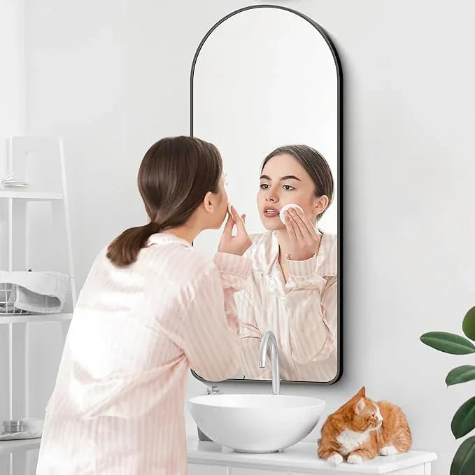 Arched Bathroom Mirror, 16"x48" Black Arched Mirror for Bathroom, Wall Mounted Mirror, Vanity Wall Mirror w/Metal Frame for Bedroom, Entryway, Living Room, Vertically Hanging - ModernBath