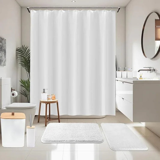 XLHOMO Bathroom Sets with Shower Curtain and Rugs, 27PCS White Bathroom Accessories Set with Trash Can, White Shower Curtain Set, No Slip Super Absorbent Bathroom Rugs - ModernBath