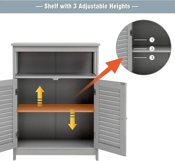 Tangkula Bathroom Floor Cabinet, Wooden Freestanding Storage Cabinet with Double Shutter Door & Adjustable Shelf, Storage Cabinet for Bathroom Living Room (Grey) - ModernBath
