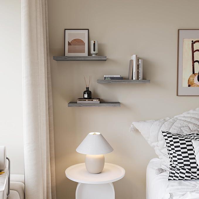 Floating Shelves for Wall Set of 3, 16" Gray Wall Shelves for Home Decor, Frame Display Floating Shelf for Living Room, Bedroom, Bathroom, Kitchen - ModernBath