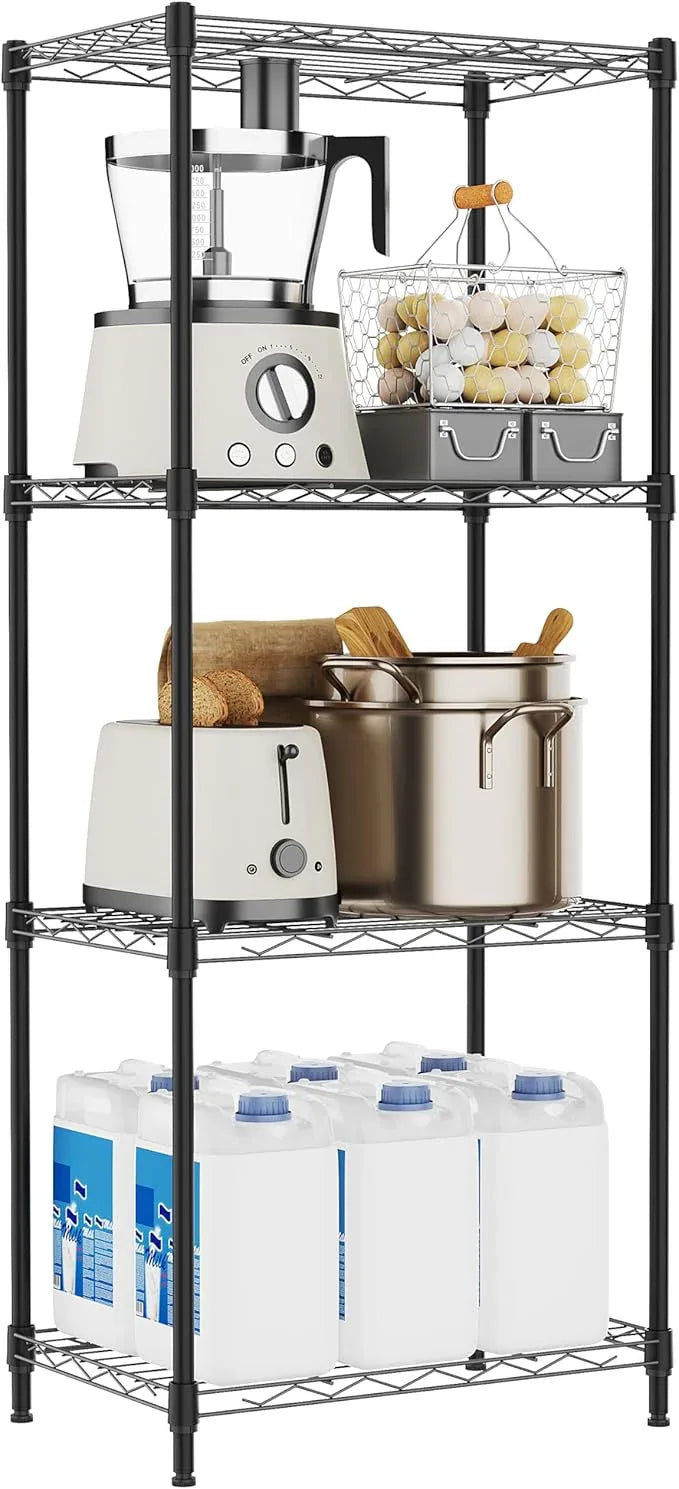 4 Tiers Shelf Metal Storage Shelves Wire Rack Closet Organizers with Wheel for Garage Kitchen Bathroom Laundry Black 11.8" D x 17.7" W x 41.9" H - ModernBath