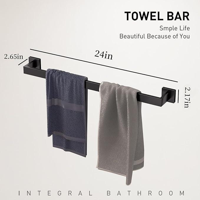10-Pieces Matte Black Bathroom Accessories Set, Stainless Steel Bathroom Hardware Set, Towel Racks for Bathroom Wall Mounted 24 Inch Bath Towel Bar Set. - ModernBath