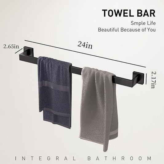 10-Pieces Matte Black Bathroom Accessories Set, Stainless Steel Bathroom Hardware Set, Towel Racks for Bathroom Wall Mounted 24 Inch Bath Towel Bar Set. - ModernBath