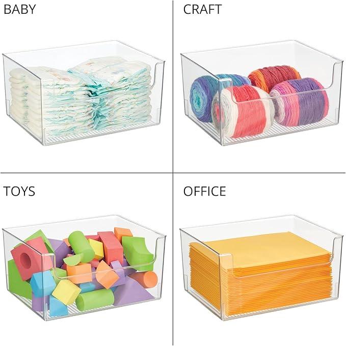 mDesign 4 Pack Clear Plastic Modern Open Front Dip Storage Organizer Bin Basket - 12x12x45 inches, 25.66L Capacity - Household Organization - Shelves, Cubby, Cabinet, Closet - Ligne Collection - ModernBath
