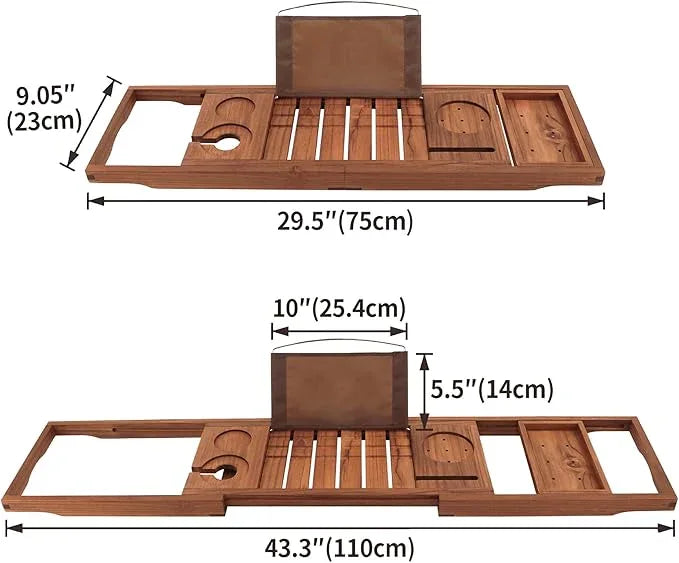 VaeFae Premium Teak Bathtub Tray, Expandable Wooden Bath Tray for Tub, Luxury Bathtub & Bathroom Accessories, Great House Warming, Anniversary & Wedding and Birthday Gifts (Free Teak Body Brush) - ModernBath