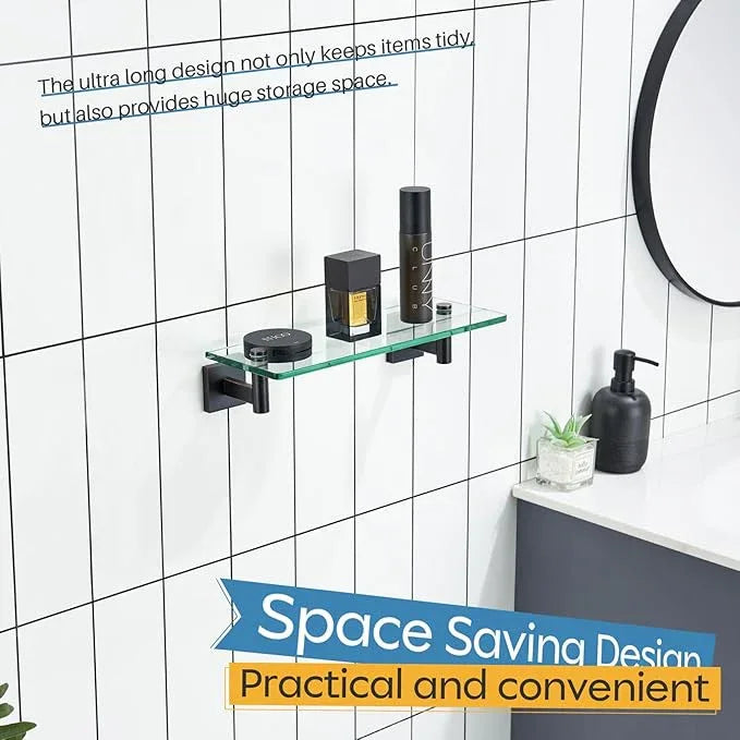 KOKOSIRI Wall Shelves Bathroom Hardware Glass Floating Shelf Small Hanging Rack Storage/Room Decor 12-Inch Oil Rubbed Bronze 2 Pack B1105ORB-L12-P2 - ModernBath