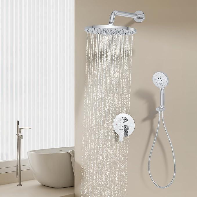 KOJOX Shower Set - Polished Chrome High Pressure Shower Head System- 3 Setting Headheld Shower Head Fixtures- Valve Included - ModernBath