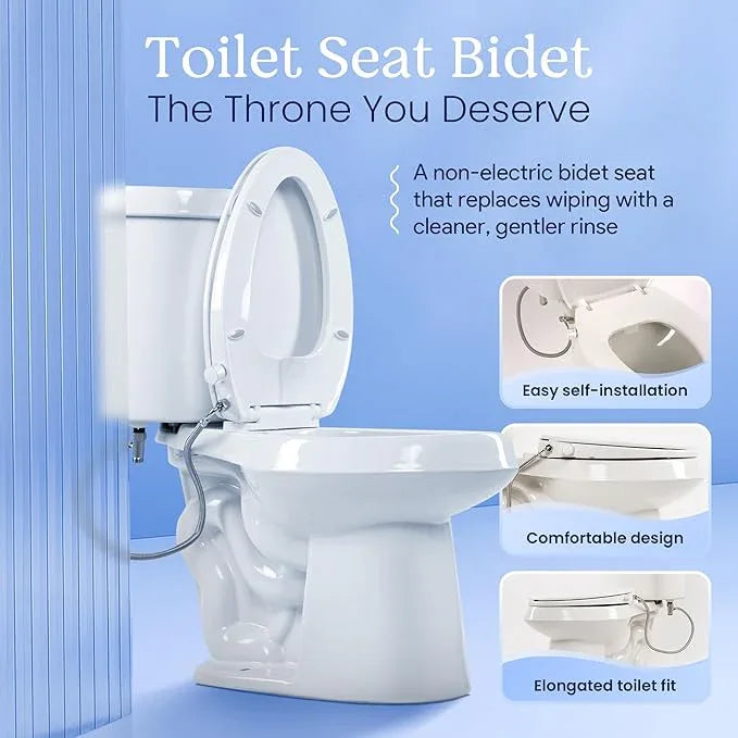CLEAR REAR Elongated Bidet Toilet Seat – Non Electric Attachment for Toilets, Easy to Install Self Cleaning, Rear & Feminine Wash Nozzles, Adjustable Water Sprayer, Eco Friendly Hygienic Upgrade - ModernBath