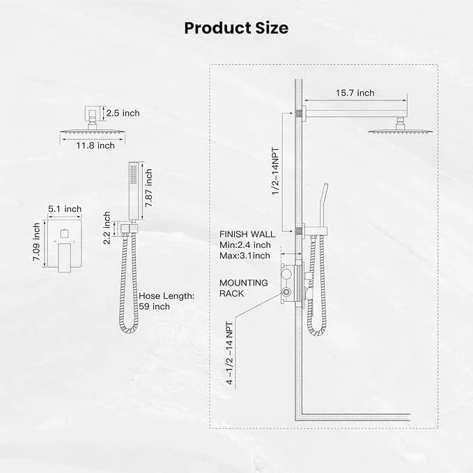 gotonovo Rainfall Bathroom Shower System Rain Shower Head and Handle Set Wall Mounted Shower Complete Combo Solid Brass Pressure Balancing Shower Mixer Valve 12 Inch Brushed Nickel - ModernBath